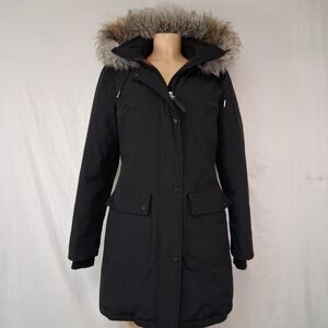 Andrew Marc Black Ski Jacket with Faux Fur Hood